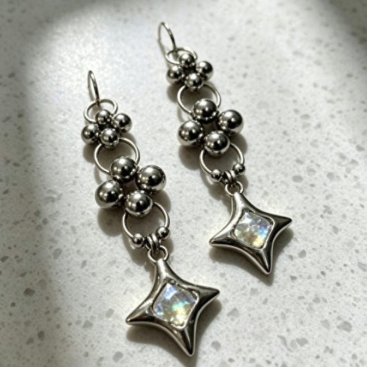 Vintage Beaded Star Drop Earrings, Handmade Dangle Earrings for Women Bohemian Style