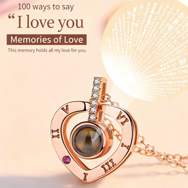 Heart Projection Pendant Necklace, 100 Languages I Love You Charm, Romantic Gift for Lover &amp; Women