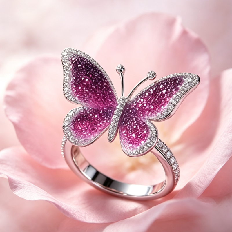 Exquisite Butterfly Statement Ring Sparkling Inlaid Design, Sophisticated Diamond Ring