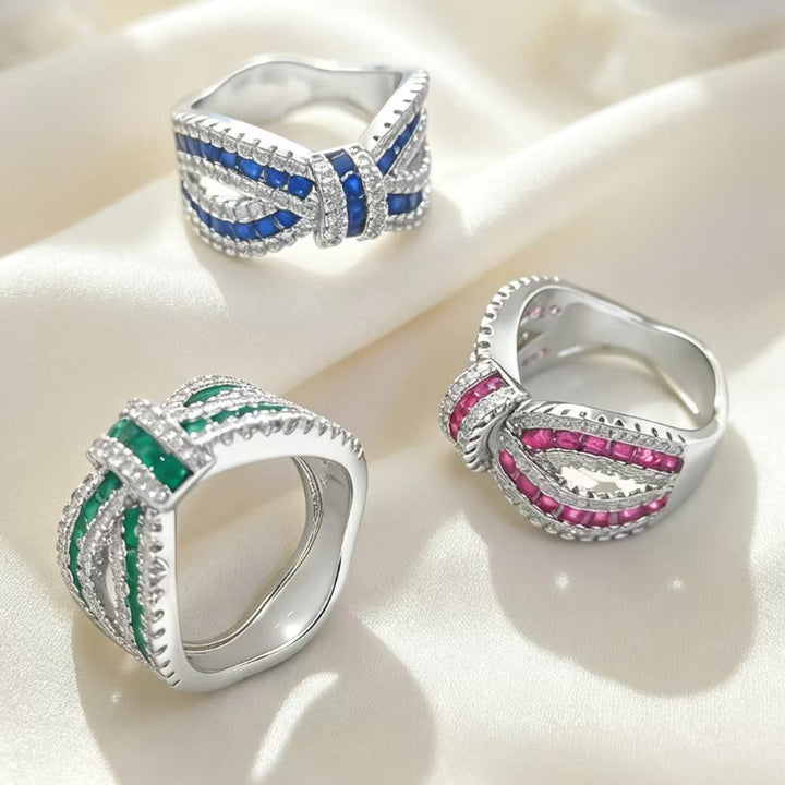 Bow‑Shaped Multi‑Color Gem &amp; Diamond Statement Ring, Women’s Wide Band Cocktail Ring
