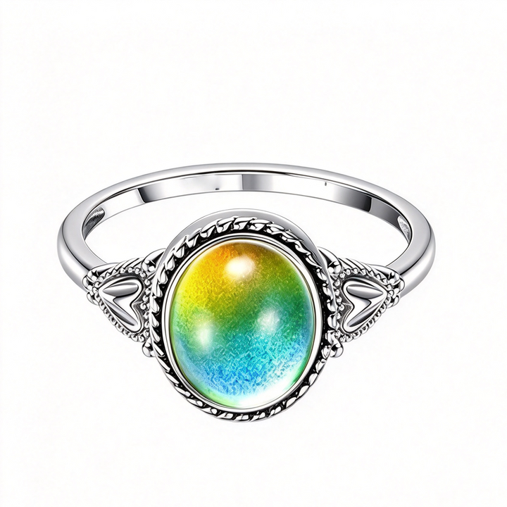 Vintage Oval Cabochon Stone Ring, Retro Pattern Statement Ring for Women, Boho Elegant Jewelry