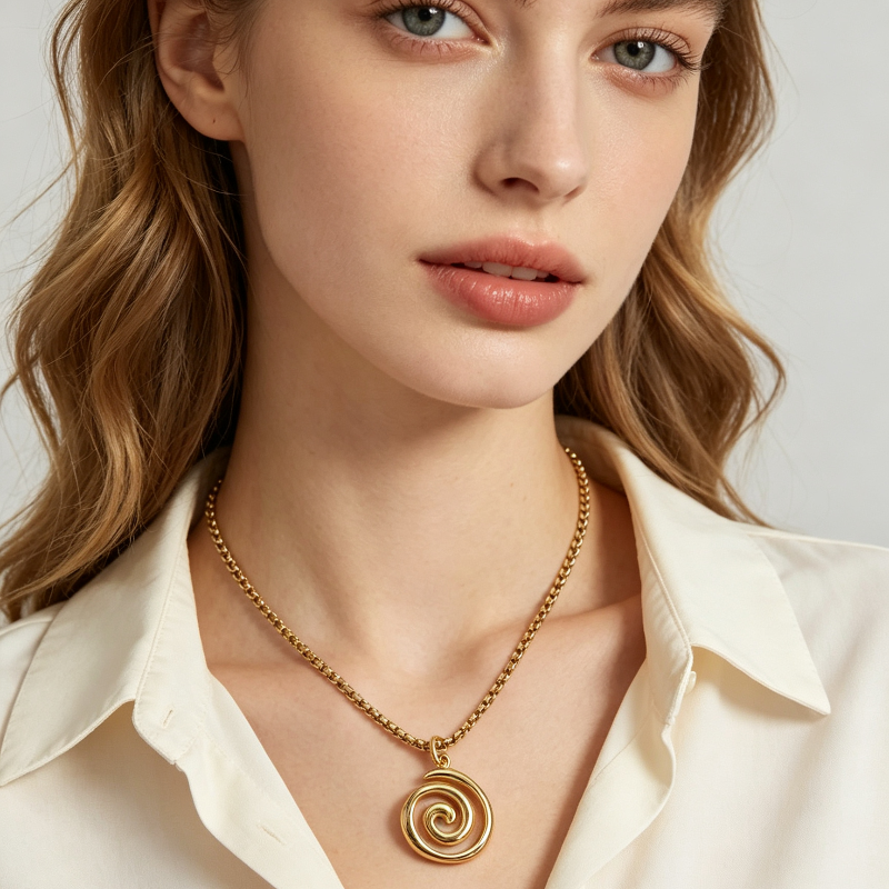 Minimalist Open Spiral Swirl Pendant Necklace, Y2K Rock Necklace Dainty Everyday Collarbone Jewelry