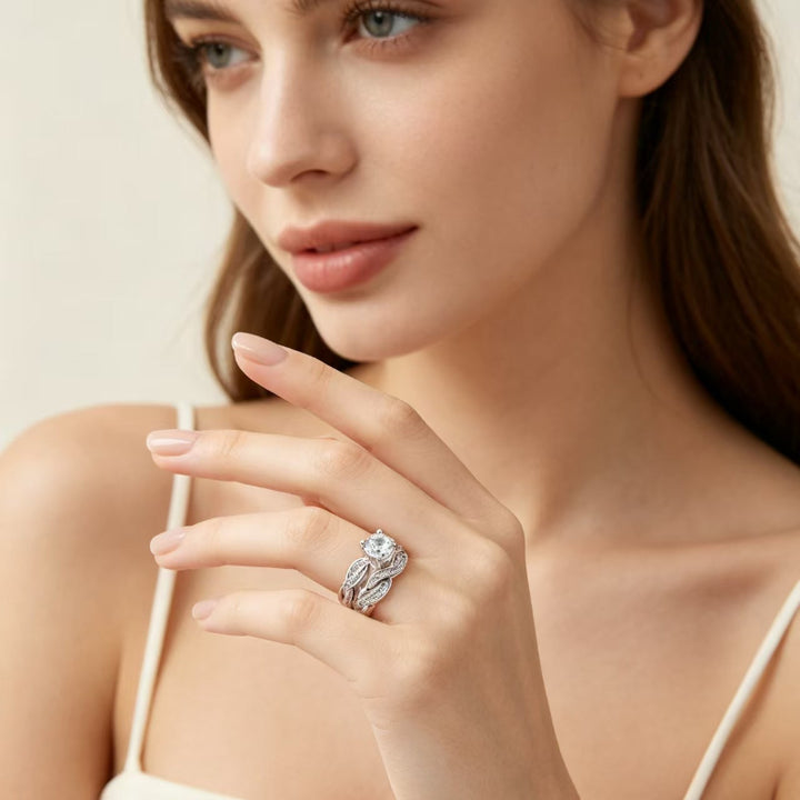 Two‑Style Diamond Promise Ring, Twisted Band &amp; Three‑Stone Stackable Wedding Ring for Women