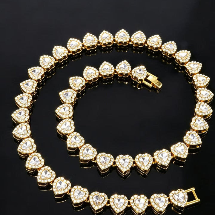 Heart‑Shaped Diamond Tennis Chain &amp; Soccer Pendant Necklace, Trendy, stylish Cuban chain necklace