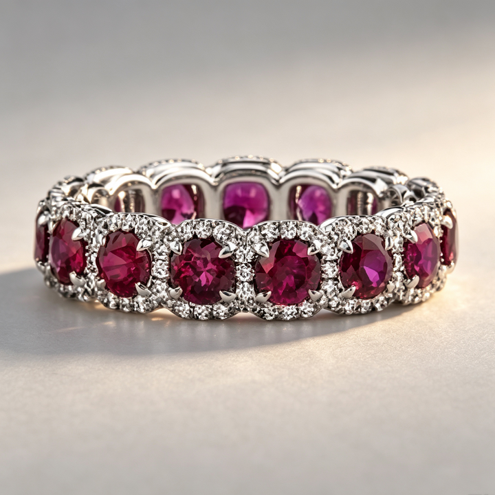 S925 Silver Multi‑Stone Halo Eternity Band Ring, Two Gemstone Color Options