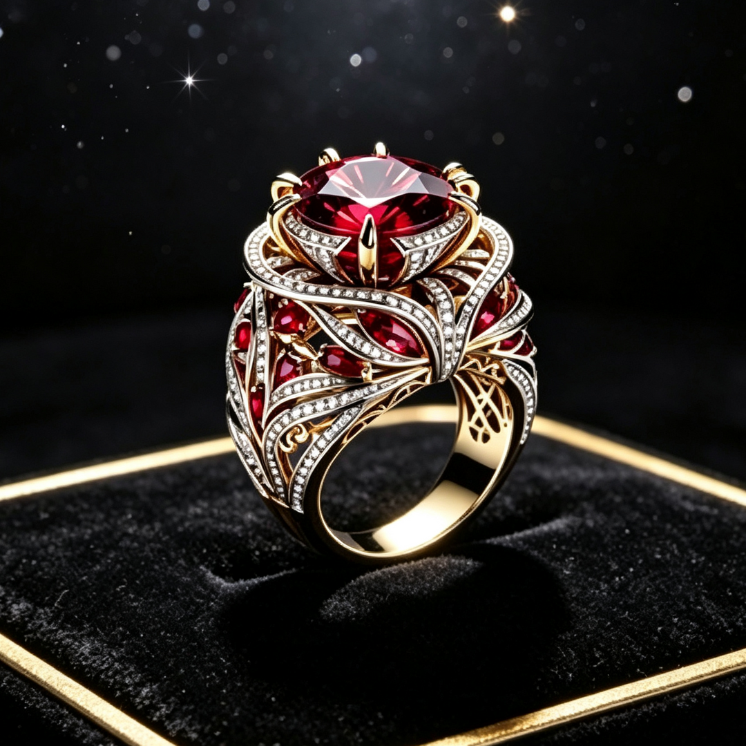 Luxury Twisted Floral Statement Ring, Bold Ornate Gem Ring for Special Occasions