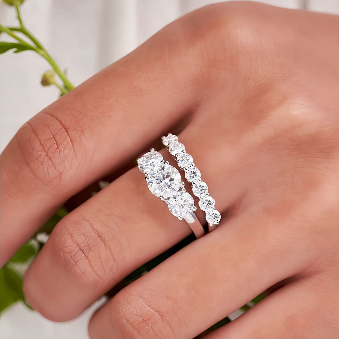 "Three Lives, Three Worlds" Ring Set, Classic Round Diamond Wedding Band &amp; Engagement Ring