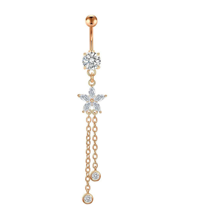 Multi‑Color Star Gem & Diamond Dangle Belly Button Rings, Tassel Chain Drop Navel Piercing Jewelry Set