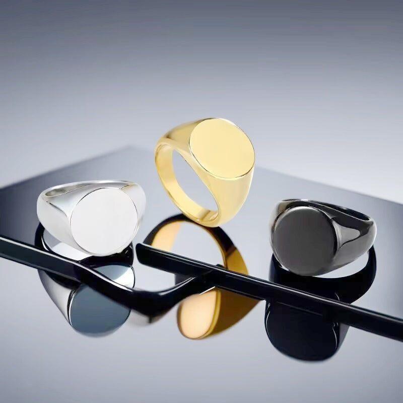 Classic Flat Round Signet Ring, Minimalist Solid Band for Daily Wear, Ideal Gift for Men &amp; Women