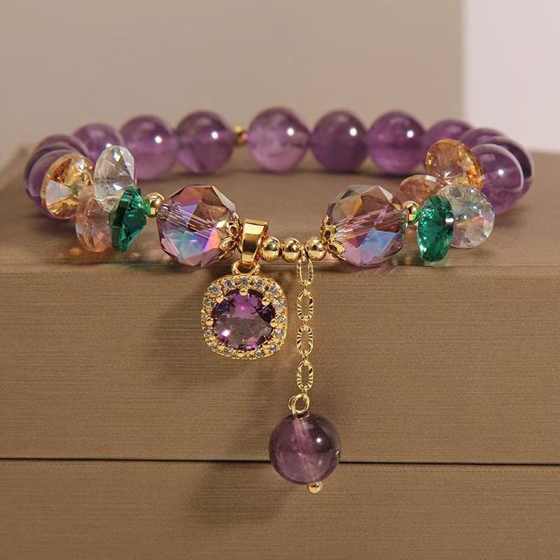 Round Polished Crystal Stone Stackable Wrist Band For Daily Casual Fashion Jewelry