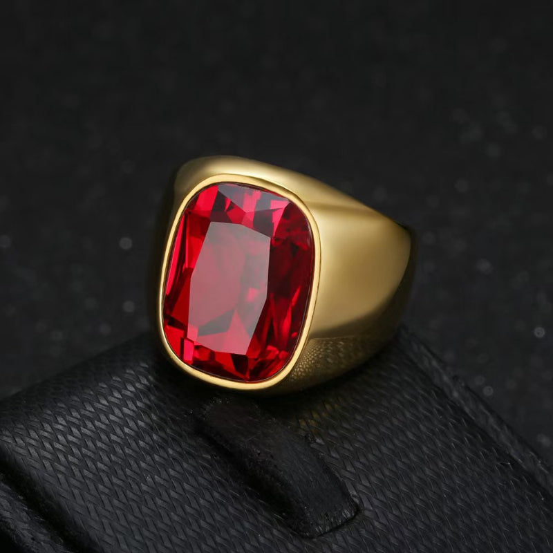 Vintage Gold‑Tone Signet Ring, Large Cushion‑Cut Gemstone Statement Ring For Men