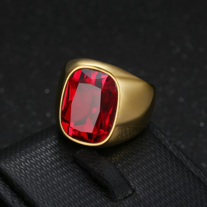 Vintage Gold‑Tone Signet Ring, Large Cushion‑Cut Gemstone Statement Ring For Men