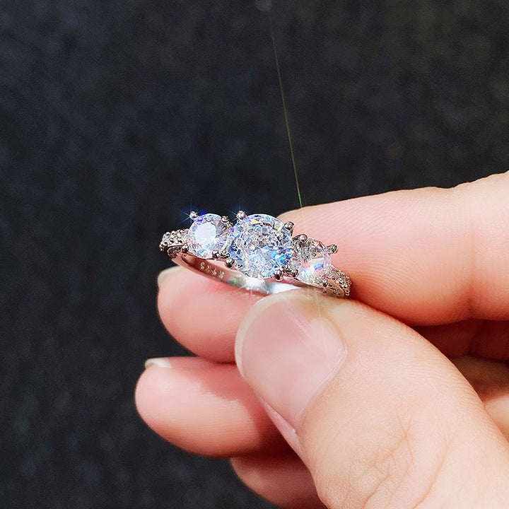 Three Stone Pave Diamonds Engagement Ring, Vintage Milgrain Promise Ring For Women