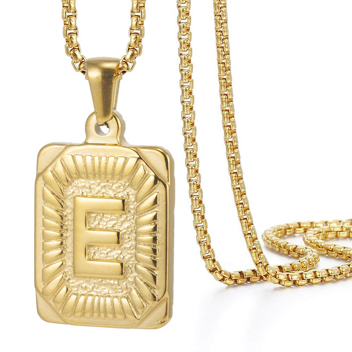 A-Z Vintage Sunburst Initial Tag Pendant Necklace, Personalized Men Women Hip Hop Stackable Statement Jewelry