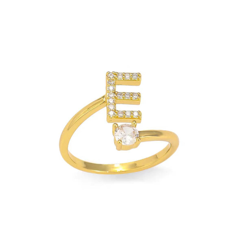 26 Letters Pave Initial Open Ring, Dainty Personalized Stackable Signet Ring