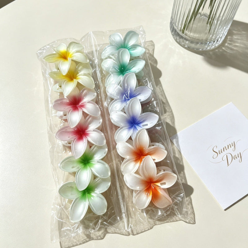 12 Pieces Gradient Plumeria Flower Hair Claw Clip, Summer Non-Slip Floral Barrette for Beach Vacation