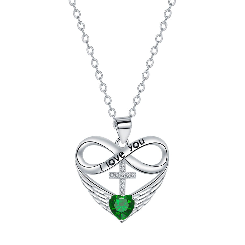 Infinity Heart Cross Angel Wing Necklace, 12 Birthstone For Women Collarbone necklace