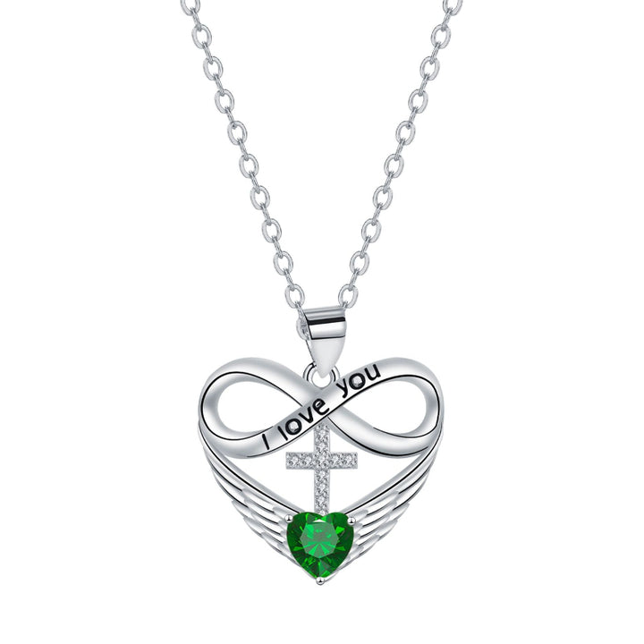Infinity Heart Cross Angel Wing Necklace, 12 Birthstone For Women Collarbone necklace