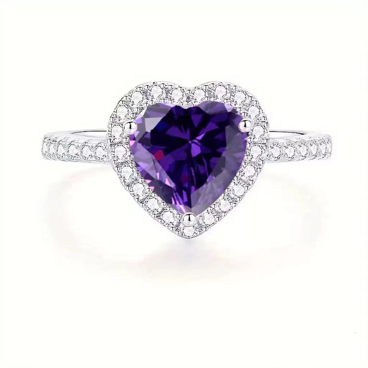 Heart Colored Gem Diamond Halo Ring, Adjustable Opening Romantic Love Ring