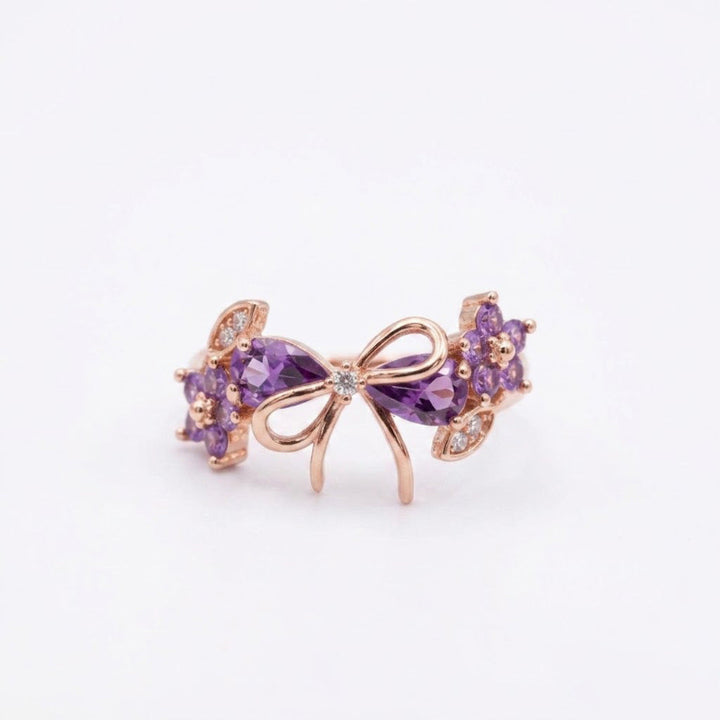 Floral & Bow Diamond Statement Rings, Tone Romantic Whimsical Adjustable open design