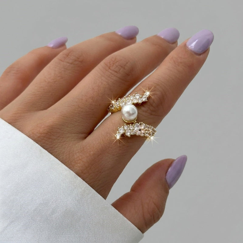 Fashion Adjustable Opening Rings, Sparkling Diamond &amp; Colored Gems Pearl Rings for Women
