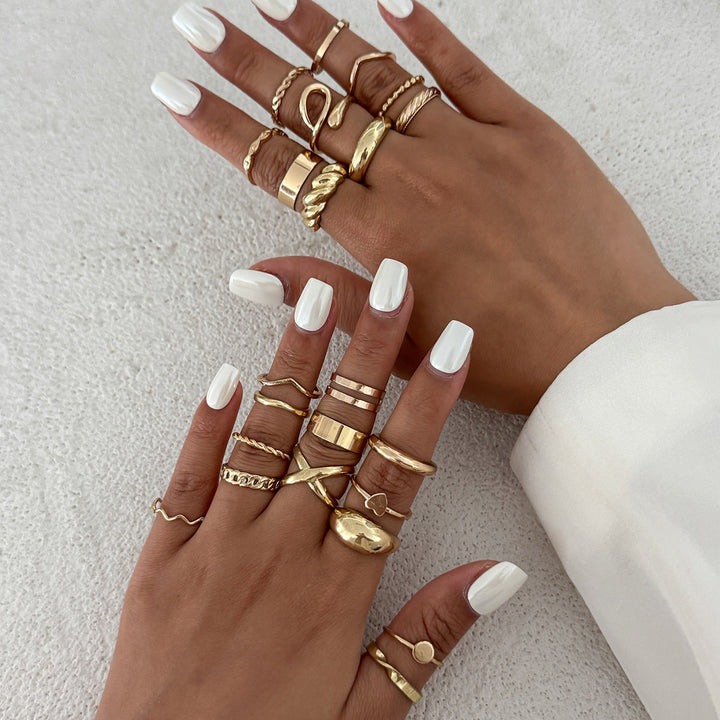 Irregular Abstract Stackable Gold/Silver Statement Ring Set, Handmade Textured Chunky Band Rings
