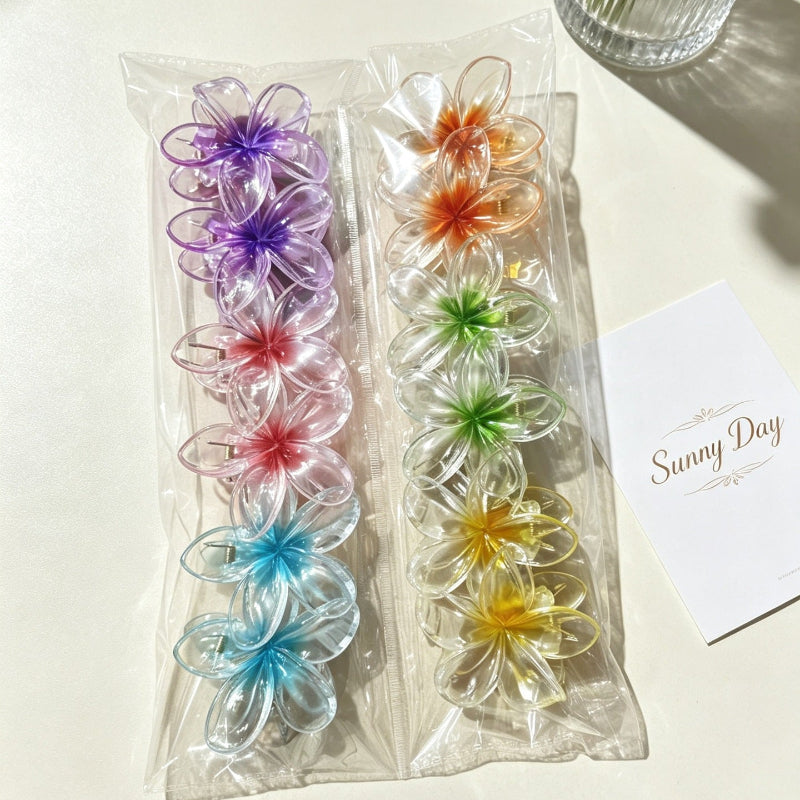 12 Pieces Gradient Plumeria Flower Hair Claw Clip, Summer Non-Slip Floral Barrette for Beach Vacation