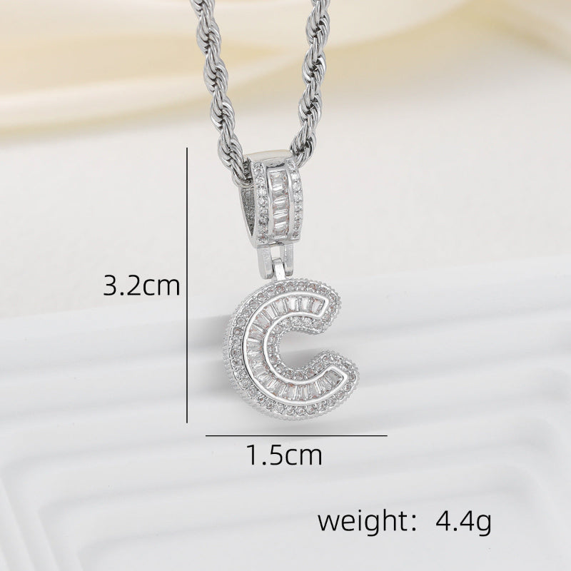 Silver Iced Out Personalized Name Letter Twisted Rope Chain Hip Hop Unisex Jewelry