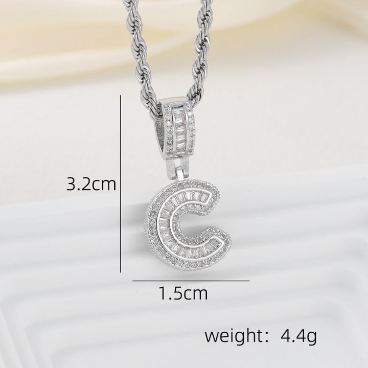 Silver Iced Out Personalized Name Letter Twisted Rope Chain Hip Hop Unisex Jewelry
