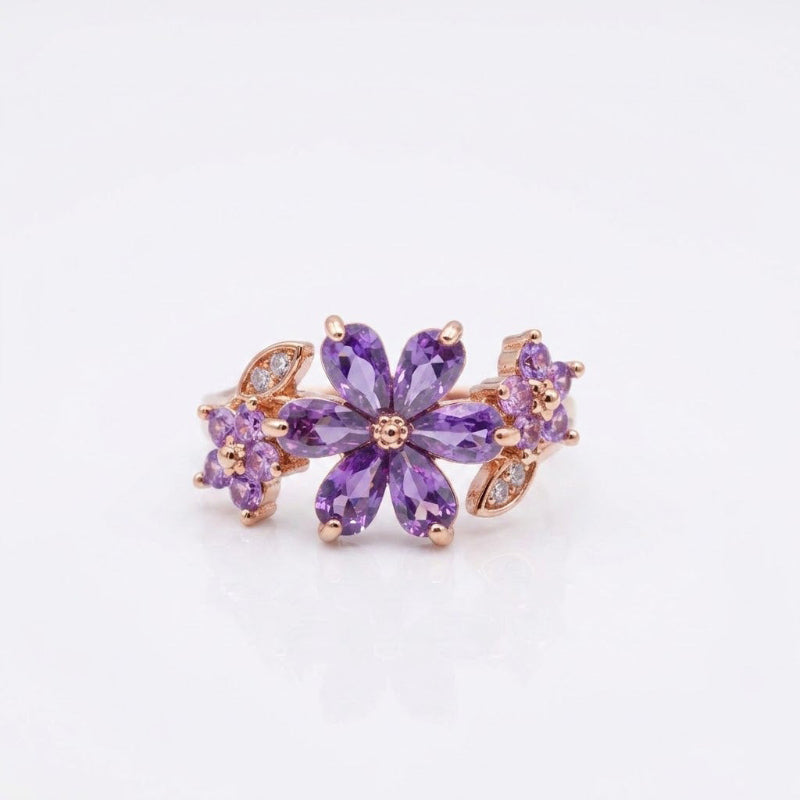 Floral & Bow Diamond Statement Rings, Tone Romantic Whimsical Adjustable open design