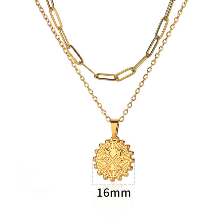 Sun & Engraved Face Moon Lariat Drop Necklace, Gold Silver Celestial Matching Couple Best Friend Layer Pendant