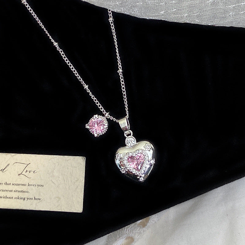 Vintage Heart Locket Jewelry Set, Paved Diamond Photo‑Keep Earring &amp; Necklace With Pearl Detail