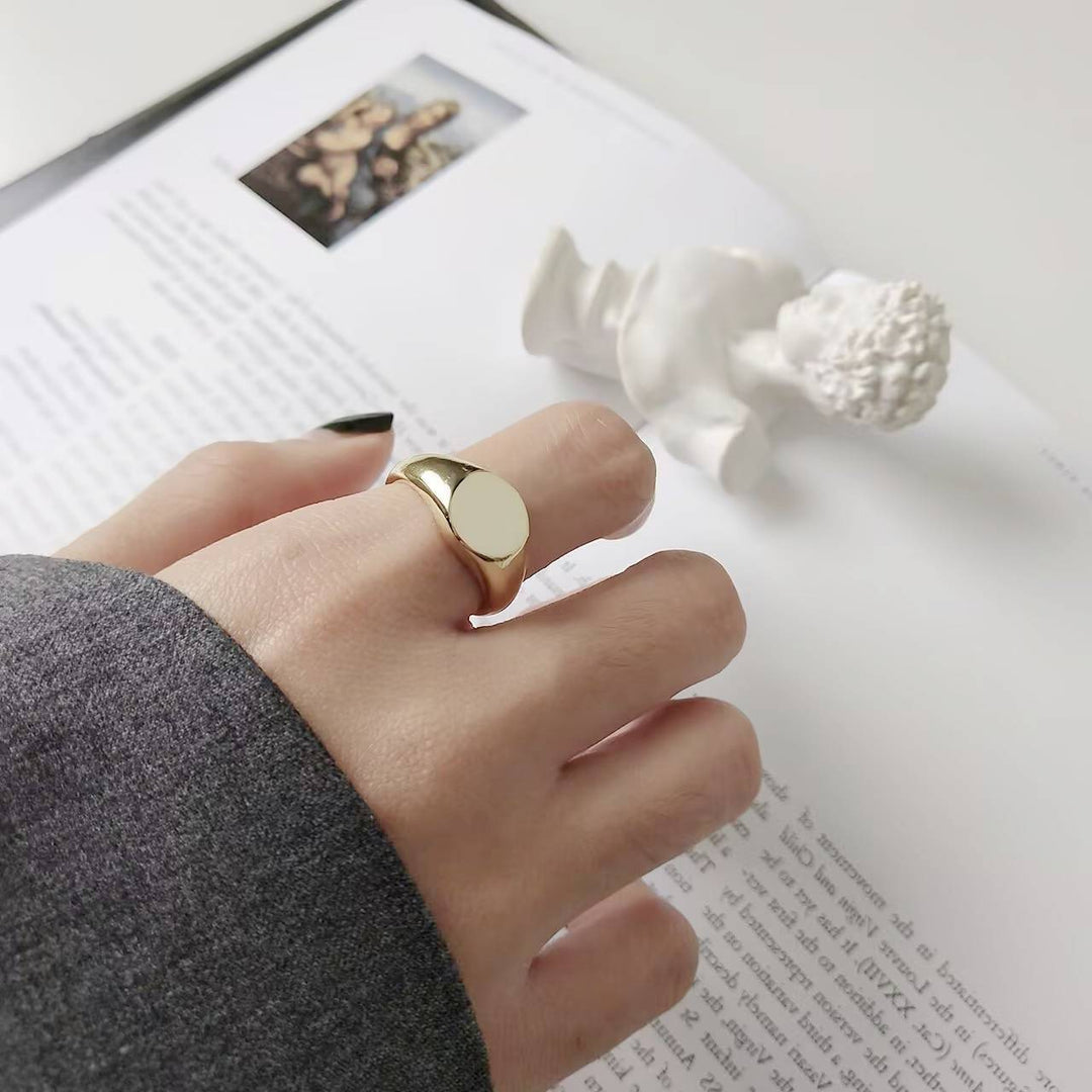 Classic Flat Round Signet Ring, Minimalist Solid Band for Daily Wear, Ideal Gift for Men &amp; Women