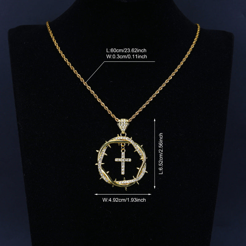 Intertwined Thorns Diamond-Studded Cross Pendant, Retro Creative Necklace Jewelry