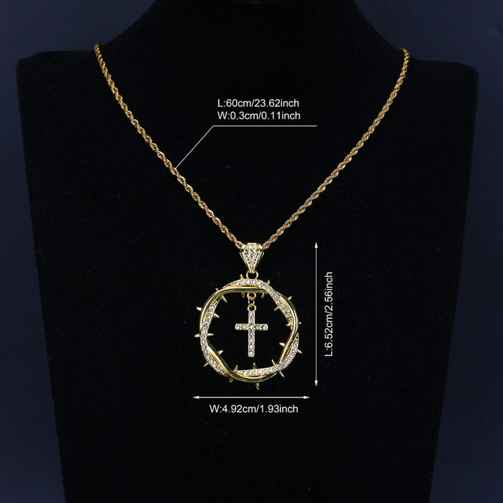 Intertwined Thorns Diamond-Studded Cross Pendant, Retro Creative Necklace Jewelry