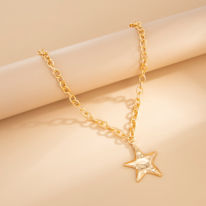 Unisex Textured Star Pendant Necklace, Bold Chain Design for Daily Wear &amp; Gifting for Men Women