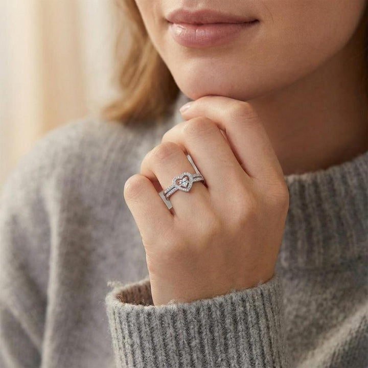 Heart Halo Stack Bridal Ring & Moss Agate Floral Rose Gold Ring Collection, Romantic Promise Ring Sets