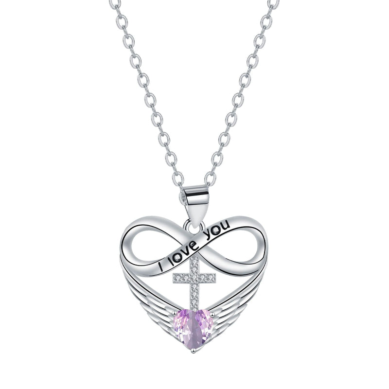 Infinity Heart Cross Angel Wing Necklace, 12 Birthstone For Women Collarbone necklace