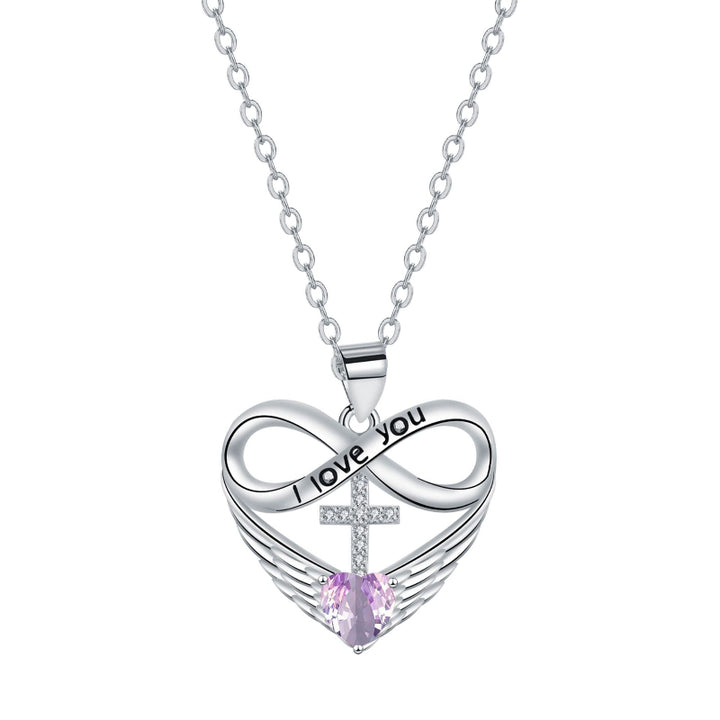 Infinity Heart Cross Angel Wing Necklace, 12 Birthstone For Women Collarbone necklace