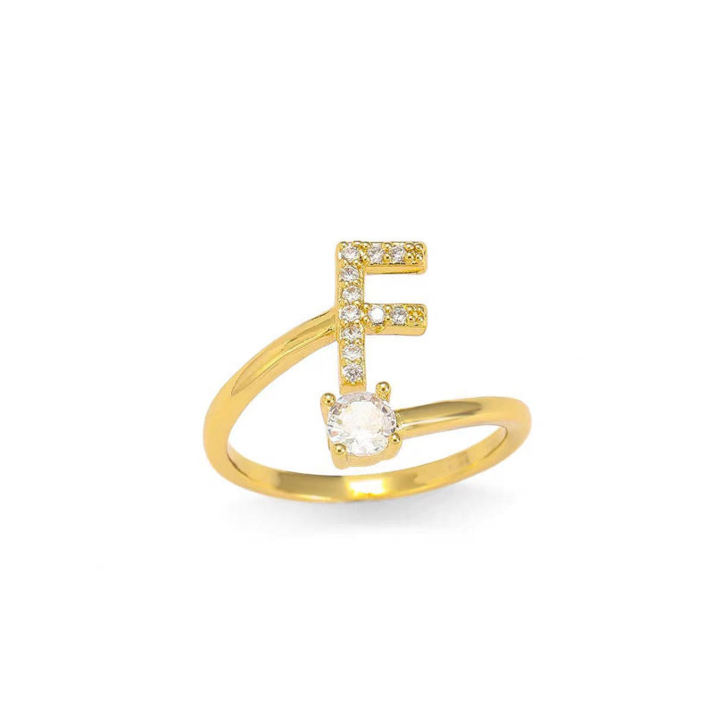 26 Letters Pave Initial Open Ring, Dainty Personalized Stackable Signet Ring