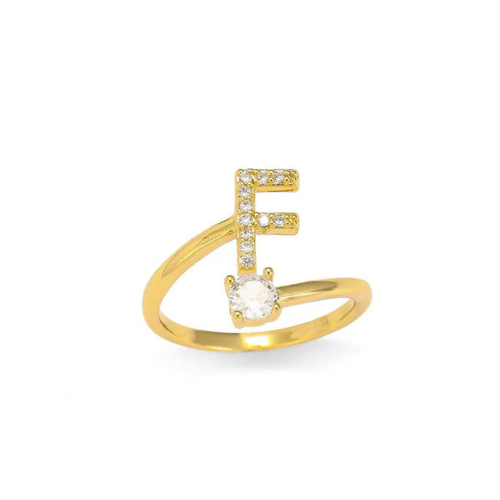 26 Letters Pave Initial Open Ring, Dainty Personalized Stackable Signet Ring
