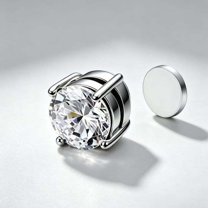 Clip‑On Magnetic Round Diamond Stud Earrings, No‑Piercing Non‑Tarnish Multi‑Color Magnetic Ear Jewelry