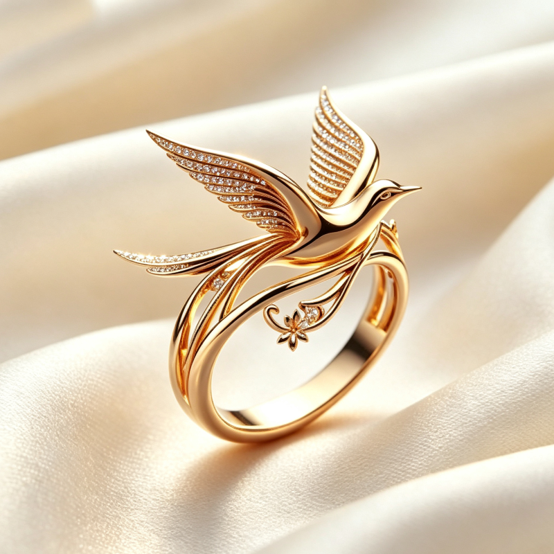 Elegant Bird Shaped Sculpted Ring, 14K Retro Minimalist Style