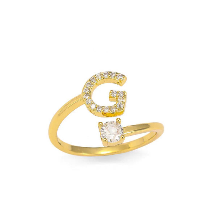 26 Letters Pave Initial Open Ring, Dainty Personalized Stackable Signet Ring
