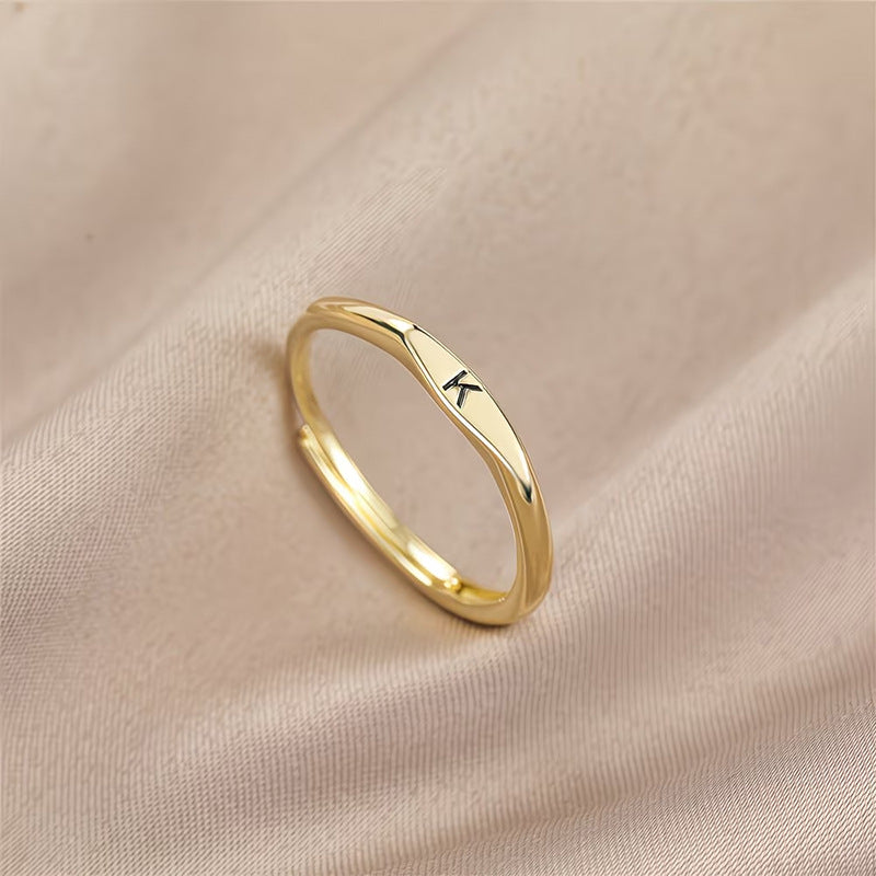 Custom 26 Initial Adjustable Stackable Ring, 14K Gold Dainty Tiny Minimalist Personalized Women Promise Band