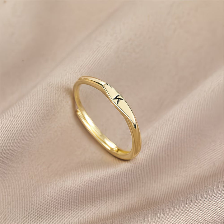 Custom 26 Initial Adjustable Stackable Ring, 14K Gold Dainty Tiny Minimalist Personalized Women Promise Band