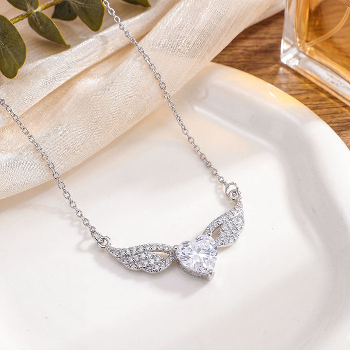 Angel Wings Heart Diamond & Gemstone Pendant Necklaces, Variants Women's Daily Fine Jewelry