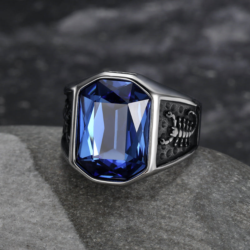 Vintage Engraved Men’s Signet Ring, Large Cushion‑Cut Gemstone Statement Ring