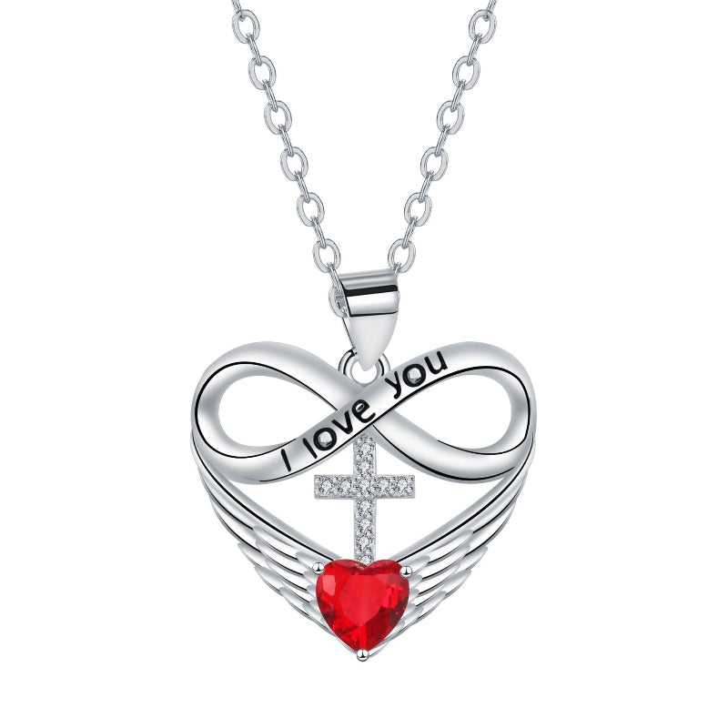 Infinity Heart Cross Angel Wing Necklace, 12 Birthstone For Women Collarbone necklace