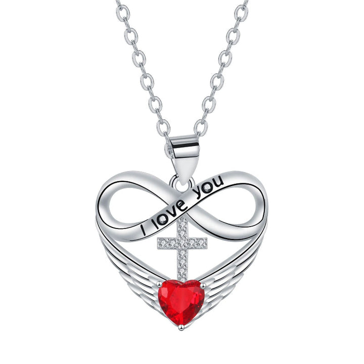 Infinity Heart Cross Angel Wing Necklace, 12 Birthstone For Women Collarbone necklace